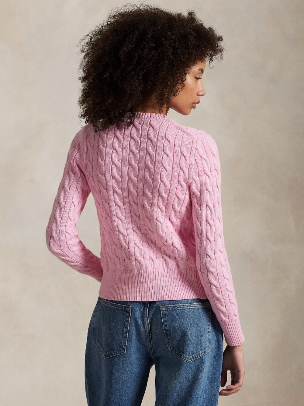 Polo Ralph Lauren Women's Cable-Knit Cotton Crewneck Cardigan - Pink - Picture 3 of 3